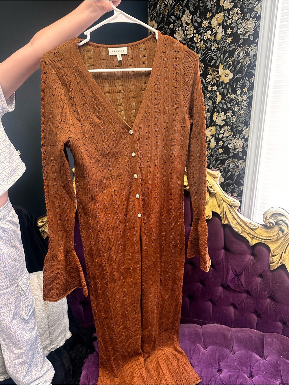 Promesa Rust Knit Button-Down Maxi Dress cottagecore small